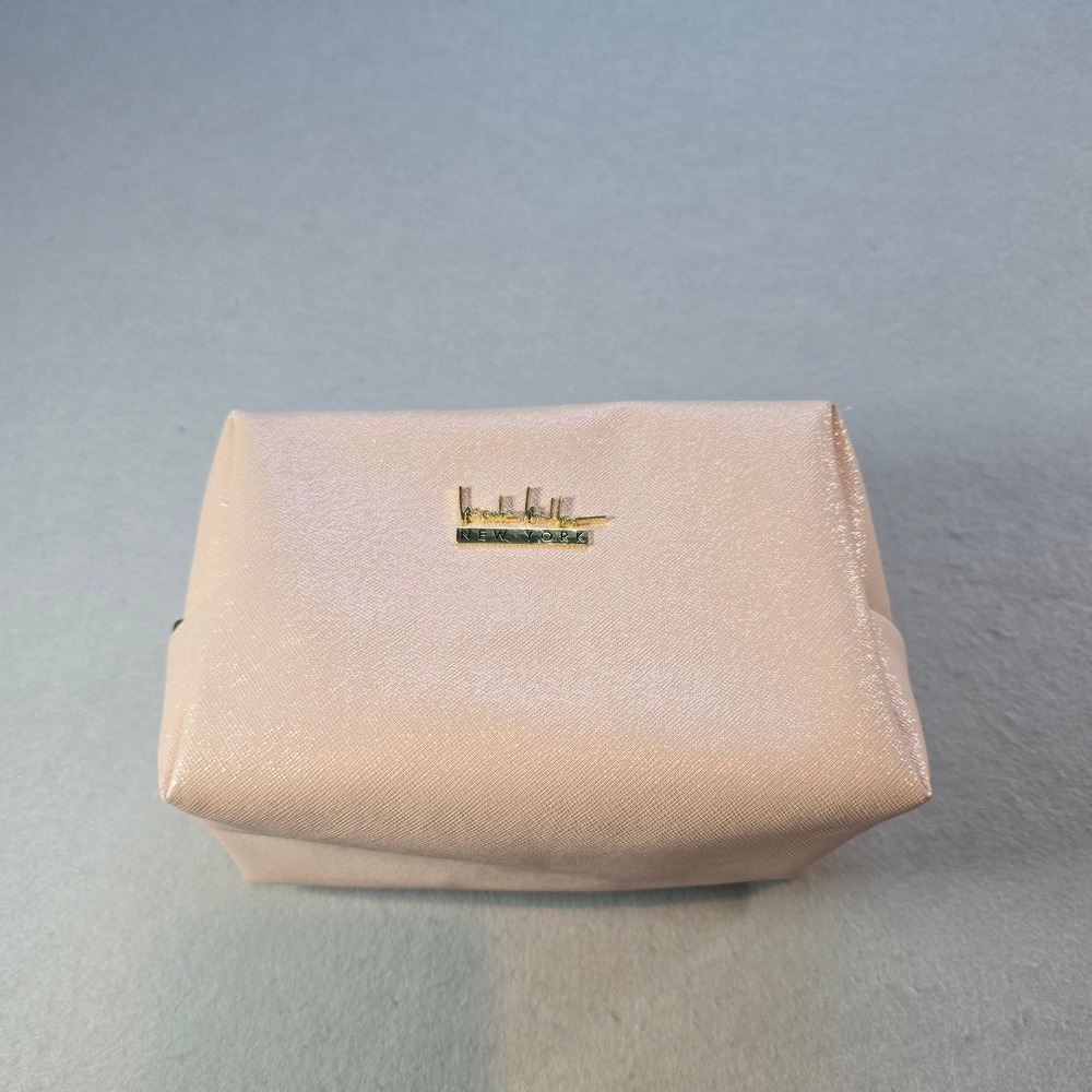 Nicole Miller New York Rose Gold Saffiano Faux Leather Cosmetic Makeup Bag Pouch